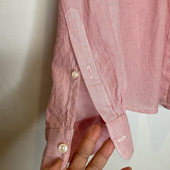 Trovata Birds of Paradis Pinstripe Long Sleeve Shirt Button Front Pink Small - Picture 4 of 10